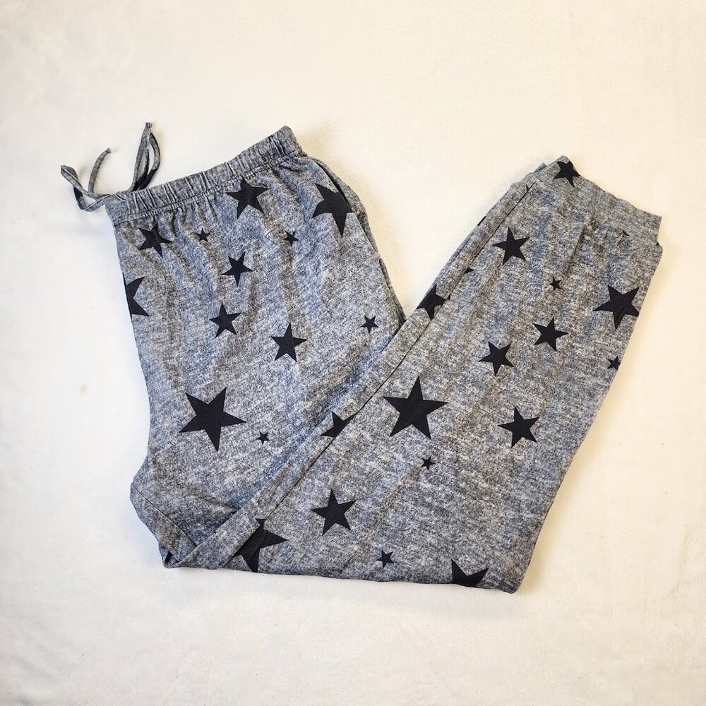 Star Pajama Pants Womens XL Jogger Grey Drawstring